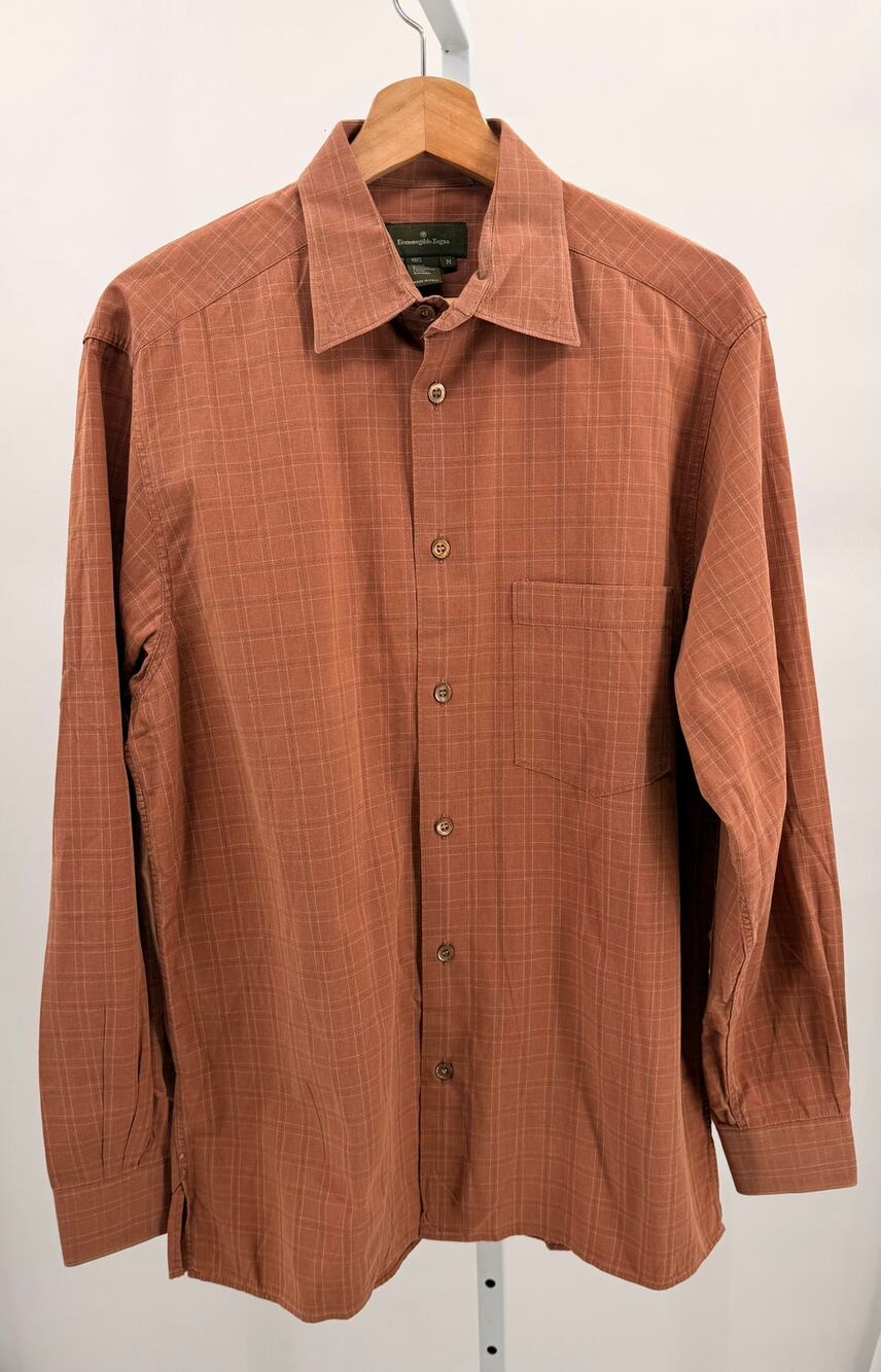 Ermenegildo Zegna Men’s Medium 100% Cotton Plaid Button Down Shirt Made Italy
